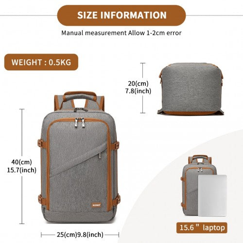 BPK2531S - Kono Multi-purpose Business Carry-On Backpack–Fits 15.6" Laptop, Ideal for Work, Travel & Daily Commute - Grey and Brown