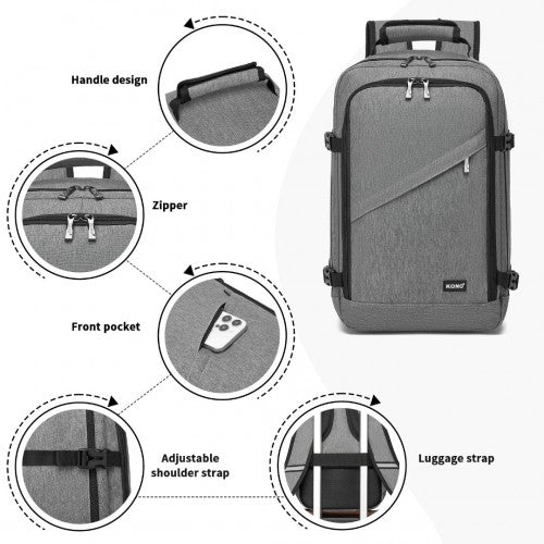 BPK2531S - Kono Multi-purpose Business Carry-On Backpack–Fits 15.6" Laptop, Ideal for Work, Travel & Daily Commute - Grey