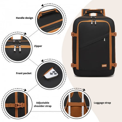 BPK2551 - Kono Flexible Cabin Backpack 30×20×40-Fits 15.6" Laptop, Clamshell Access-Great for Holidays, Work Trips & Commuting - Black and Brown