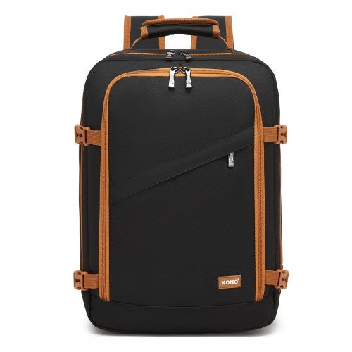 BPK2551 - Kono Flexible Cabin Backpack 30×20×40-Fits 15.6" Laptop, Clamshell Access-Great for Holidays, Work Trips & Commuting - Black and Brown