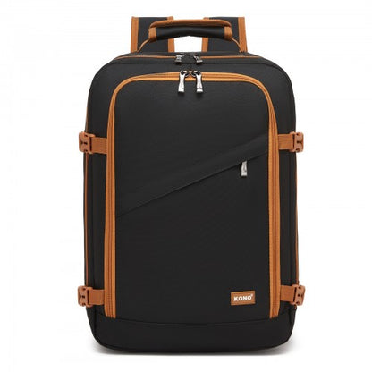 BPK2551 - Kono Flexible Cabin Backpack 30×20×40-Fits 15.6" Laptop, Clamshell Access-Great for Holidays, Work Trips & Commuting - Black and Brown
