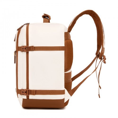 BPK2565 - Kono Colour-Block Organised Cabin Backpack 40×30×20 – Spacious, Clamshell, 15.6″ Laptop, Travel & Commute Ready - Beige and Brown