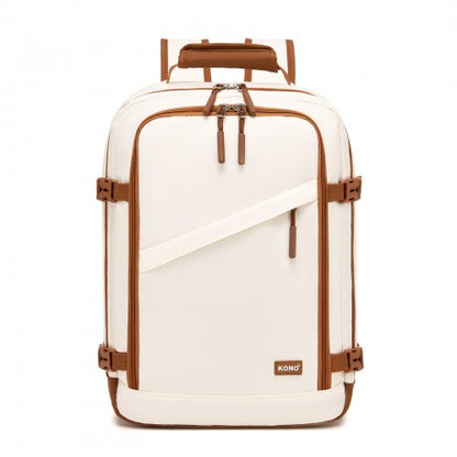 BPK2565 - Kono Colour-Block Organised Cabin Backpack 40×30×20 – Spacious, Clamshell, 15.6″ Laptop, Travel & Commute Ready - Beige and Brown