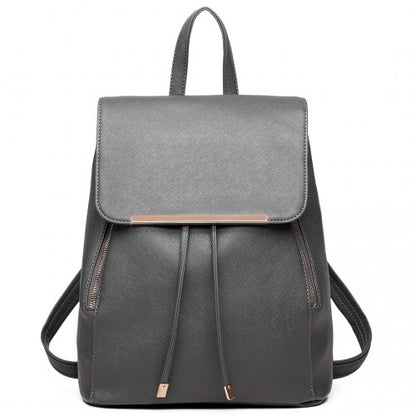 BPM2427 - Miss Lulu Stylish Faux Leather Backpack Secure Daypack with Magnetic Snap Closure Fashionable PU Leather Travel Bag - Grey