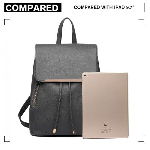 BPM2427 - Miss Lulu Stylish Faux Leather Backpack Secure Daypack with Magnetic Snap Closure Fashionable PU Leather Travel Bag - Grey