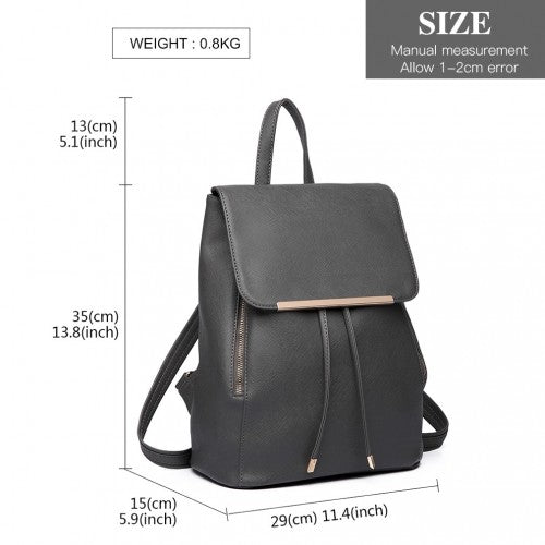 BPM2427 - Miss Lulu Stylish Faux Leather Backpack Secure Daypack with Magnetic Snap Closure Fashionable PU Leather Travel Bag - Grey