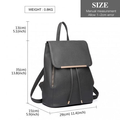 BPM2427 - Miss Lulu Stylish Faux Leather Backpack Secure Daypack with Magnetic Snap Closure Fashionable PU Leather Travel Bag - Grey