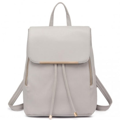 BPM2427 - Miss Lulu Stylish Faux Leather Backpack Secure Daypack with Magnetic Snap Closure Fashionable PU Leather Travel Bag - Light Grey