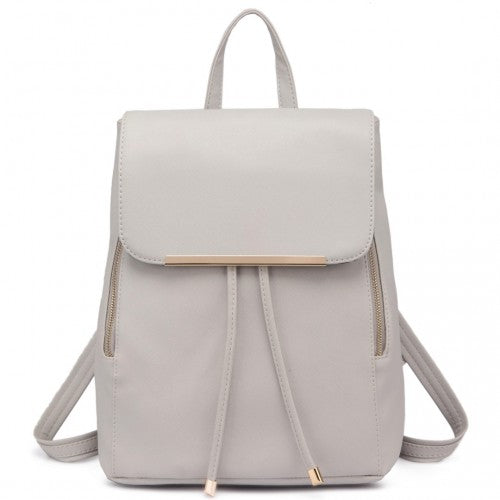 BPM2427 - Miss Lulu Stylish Faux Leather Backpack Secure Daypack with Magnetic Snap Closure Fashionable PU Leather Travel Bag - Light Grey