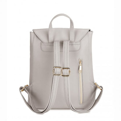 BPM2427 - Miss Lulu Stylish Faux Leather Backpack Secure Daypack with Magnetic Snap Closure Fashionable PU Leather Travel Bag - Light Grey