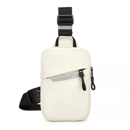 CEK2445 - Kono Lightweight Crossbody Sling Bag with Adjustable Strap Multiple Pockets for Travel and Everyday Use - Beige