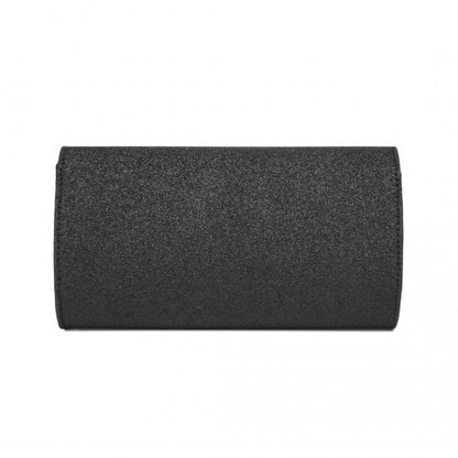 CLM2461 - Miss Lulu Glitter Evening Clutch with Crystal Embellishment & Detachable Chain Strap - Elegant Crossbody or Handheld Bag - Black