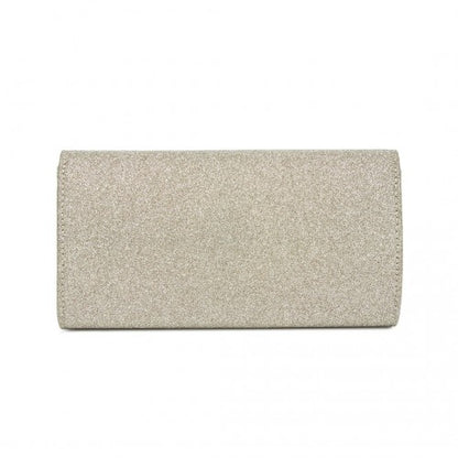 CLM2461 - Miss Lulu Glitter Evening Clutch with Crystal Embellishment & Detachable Chain Strap - Elegant Crossbody or Handheld Bag - Gold
