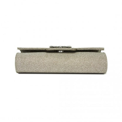 CLM2461 - Miss Lulu Glitter Evening Clutch with Crystal Embellishment & Detachable Chain Strap - Elegant Crossbody or Handheld Bag - Gold