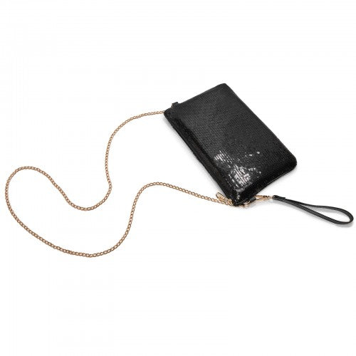 CLS2512 - Glam Sparkle Sequin Evening Clutch-Sleek, Shimmering Wristlet & Crossbody - Black
