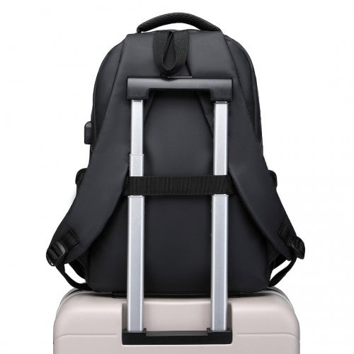 E2329 - Kono Leisure PVC Coated Water-resistant Backpack With USB Charging Port - Black