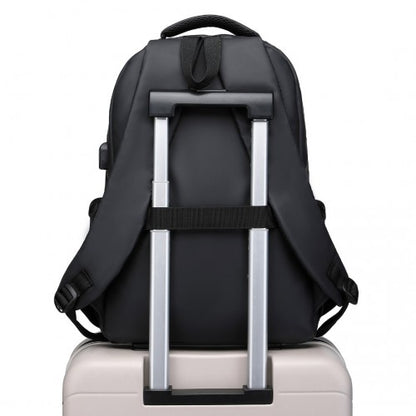 E2329 - Kono Leisure PVC Coated Water-resistant Backpack With USB Charging Port - Black