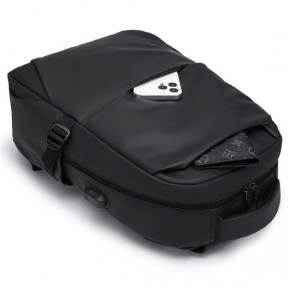 E2329 - Kono Leisure PVC Coated Water-resistant Backpack With USB Charging Port - Black