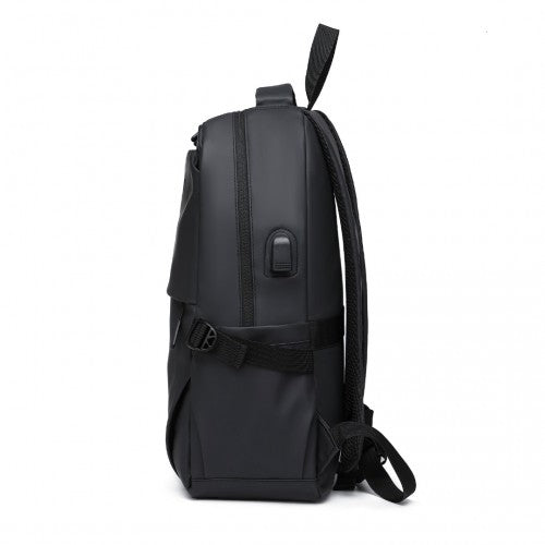 E2329 - Kono Leisure PVC Coated Water-resistant Backpack With USB Charging Port - Black