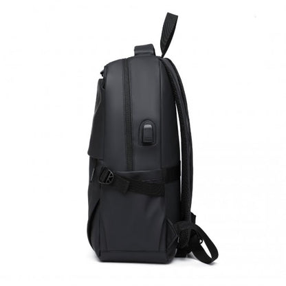 E2329 - Kono Leisure PVC Coated Water-resistant Backpack With USB Charging Port - Black