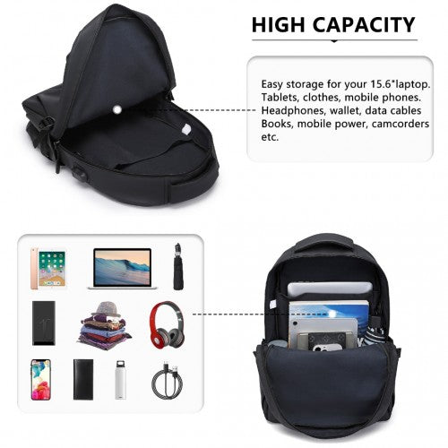 E2329 - Kono Leisure PVC Coated Water-resistant Backpack With USB Charging Port - Black