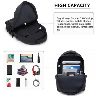 E2329 - Kono Leisure PVC Coated Water-resistant Backpack With USB Charging Port - Black