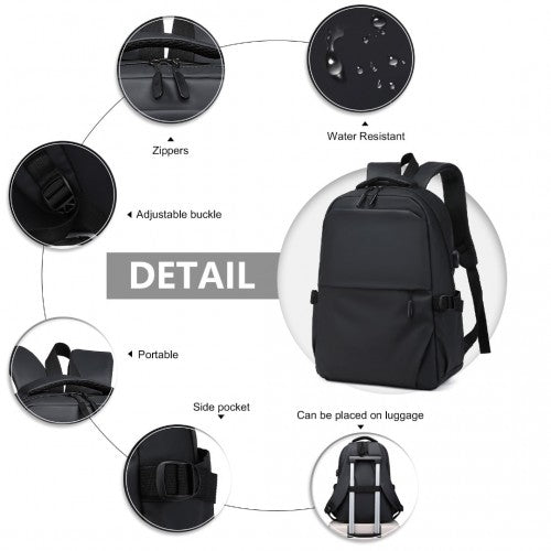 E2329 - Kono Leisure PVC Coated Water-resistant Backpack With USB Charging Port - Black