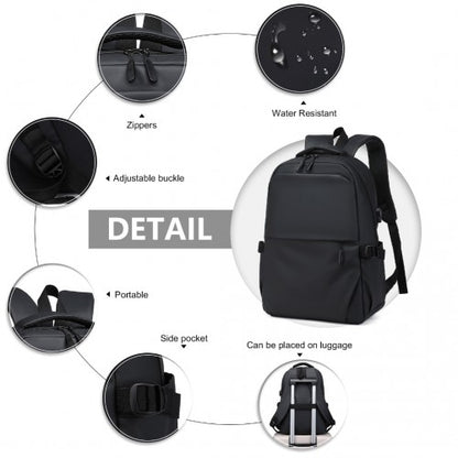E2329 - Kono Leisure PVC Coated Water-resistant Backpack With USB Charging Port - Black