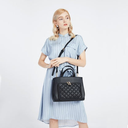 LT6921 - Miss Lulu Classic Quilted Handbag - Black