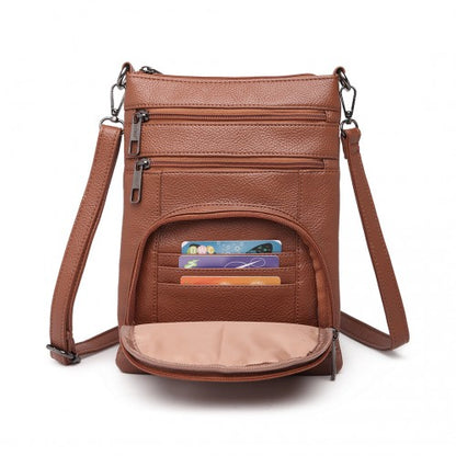 LB6927 - Miss Lulu Multi Pocket Leather Look RFID-Blocking Cross Body Bag - Brown