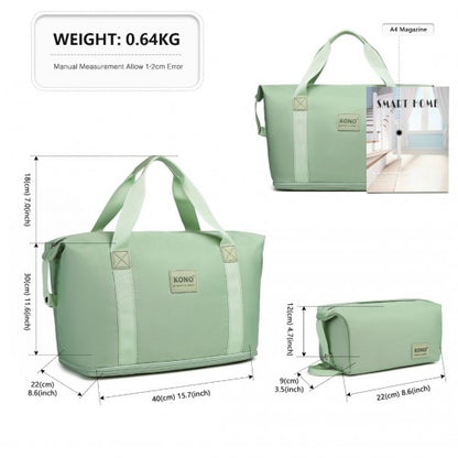 EA2212 - Kono Two Pieces Expandable Durable Waterproof Travel Duffel Bag Set - Green