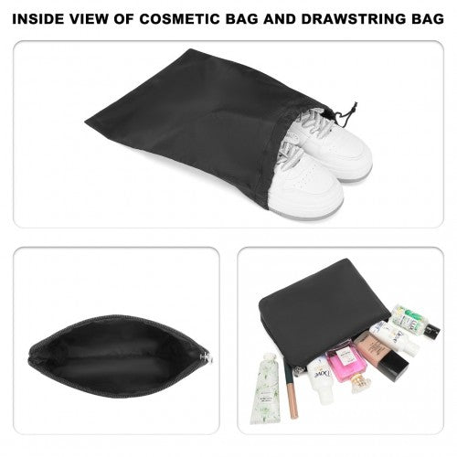 EA2348 - Kono Waterproof Multi-Pocket Travel Duffel Bag Set With Dedicated Shoe Compartment - Black