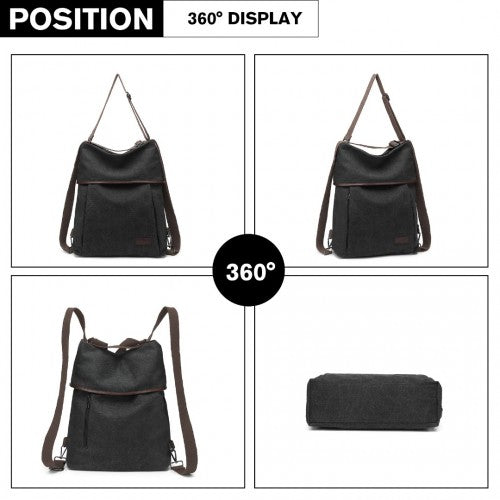 EB2041 - Kono Two Way Canvas Shoulder Bag Backpack - Black