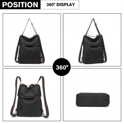 EB2041 - Kono Two Way Canvas Shoulder Bag Backpack - Black