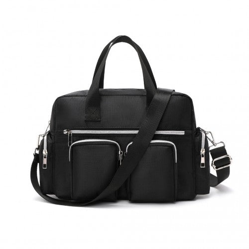 EB2351 - Kono Sleek Multi-Pocket Water-Resistant Crossbody Tote Bag - Black