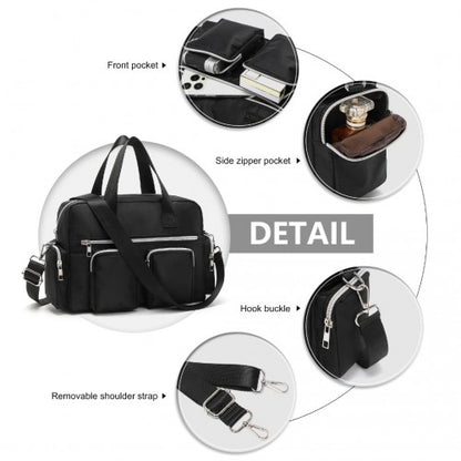 EB2351 - Kono Sleek Multi-Pocket Water-Resistant Crossbody Tote Bag - Black