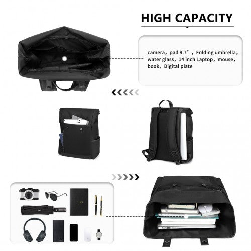 EM2114 - Kono Waterproof Large Capacity School Laptop Backpack - Black