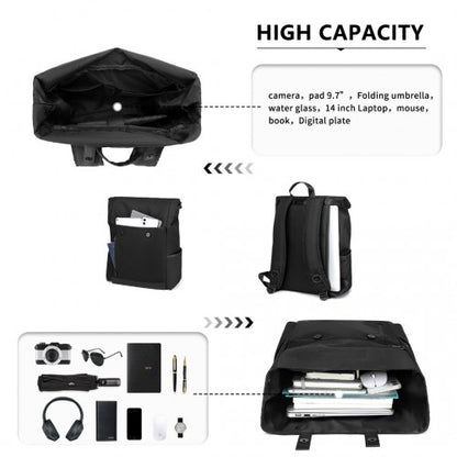 EM2114 - Kono Waterproof Large Capacity School Laptop Backpack - Black