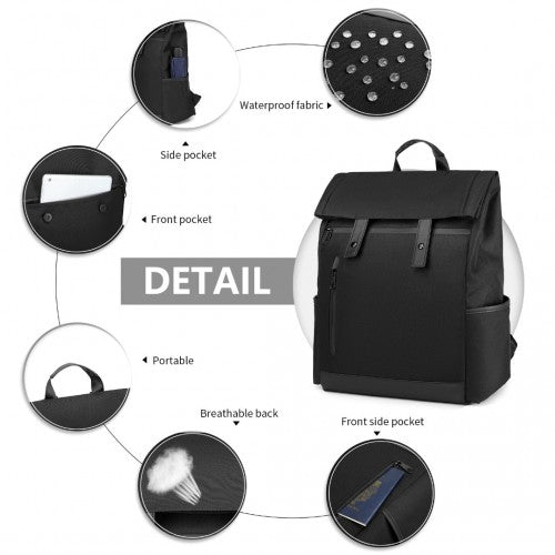 EM2114 - Kono Waterproof Large Capacity School Laptop Backpack - Black
