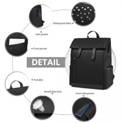 EM2114 - Kono Waterproof Large Capacity School Laptop Backpack - Black