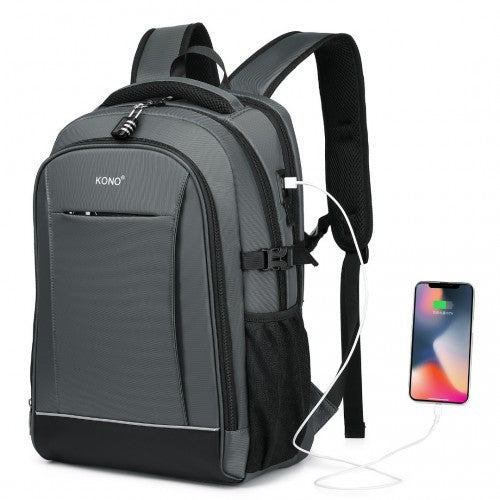 EM2130 - Kono Functional Travel Backpack With USB Charging Port - Grey