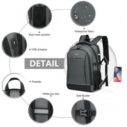 EM2130 - Kono Functional Travel Backpack With USB Charging Port - Grey