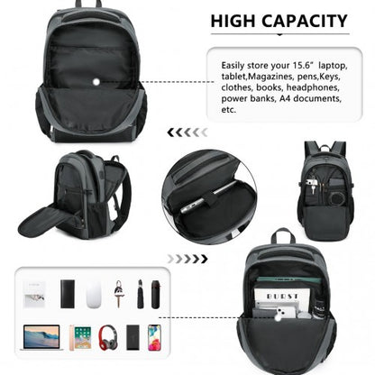 EM2130 - Kono Functional Travel Backpack With USB Charging Port - Grey