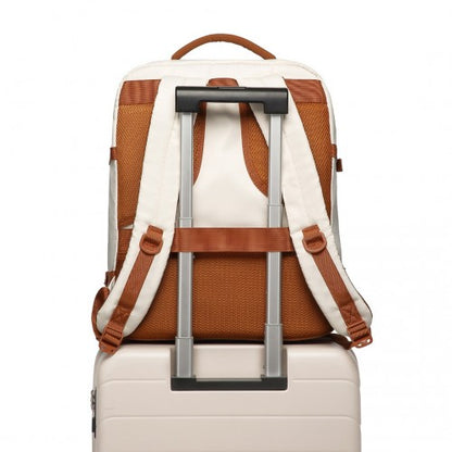 EM2413 - Kono Premium Carry-On Travel Backpack with Suitcase-Style Opening Multi-Level High-Capacity Cabin Bag - Beige And Brown