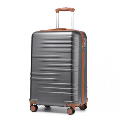 K2391L - British Traveller 20 Inch Durable Polycarbonate and ABS Hard Shell Suitcase With TSA Lock - Grey And Brown