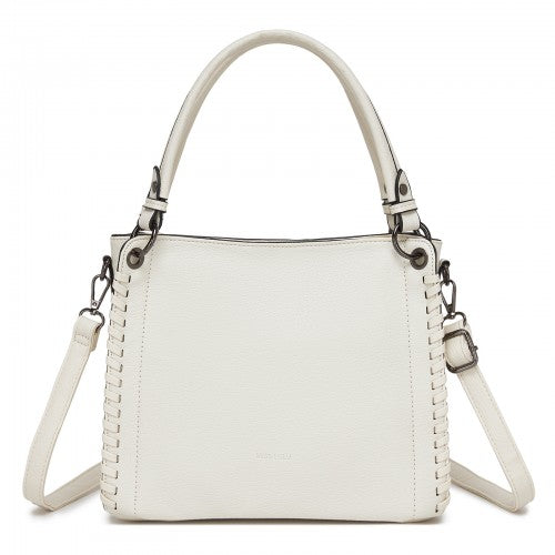 HBM2509 - Miss Lulu Textured PU Leather Crossbody Handbag with Woven Accents for Women - Beige