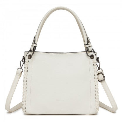 HBM2509 - Miss Lulu Textured PU Leather Crossbody Handbag with Woven Accents for Women - Beige