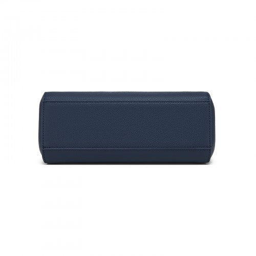 HBM2511 - Miss Lulu Elegant Structured PU Top-Handle Mini Satchel–Twist-Lock Flap and Detachable Handle - Navy