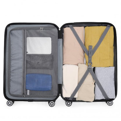 K1773-1L - Kono 24 Inch Striped ABS+PC Hard Shell Luggage with 360-Degree Spinner Wheels - Beige