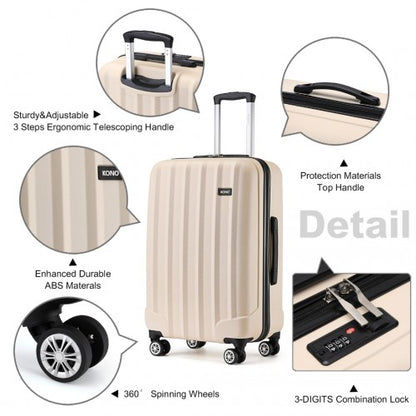 K1773-1L - Kono 24 Inch Striped ABS+PC Hard Shell Luggage with 360-Degree Spinner Wheels - Beige
